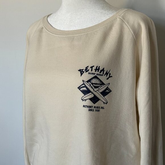 Bethany Beach Surf Shop Cream Graphic Sweatshirt Soft Loungewear Size L - Picture 3 of 6